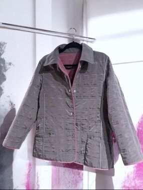 Women's Quilted Reversible Jacket - Grey & Rose Pink -Size XL
